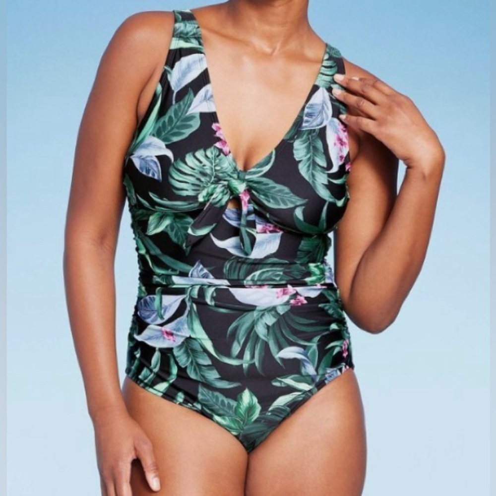 NWT Kona Sol Full Coverage Tummy Control Tie-Front One Piece Plus Size Swimsuit